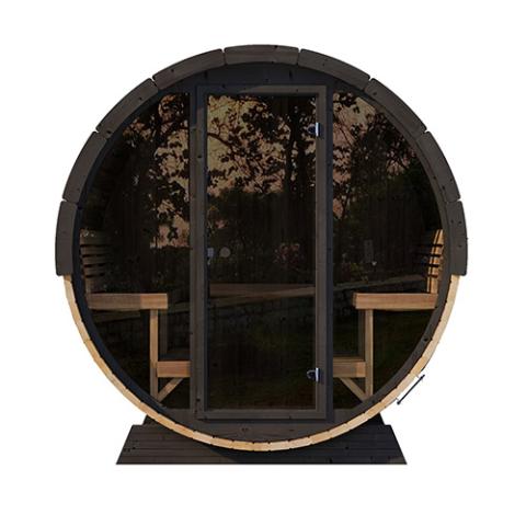 SaunaLife Model EE8G Sauna Barrel Ergo Elegance Series Sauna Barrel 79"L x 91"D Glass Front, 6-Person