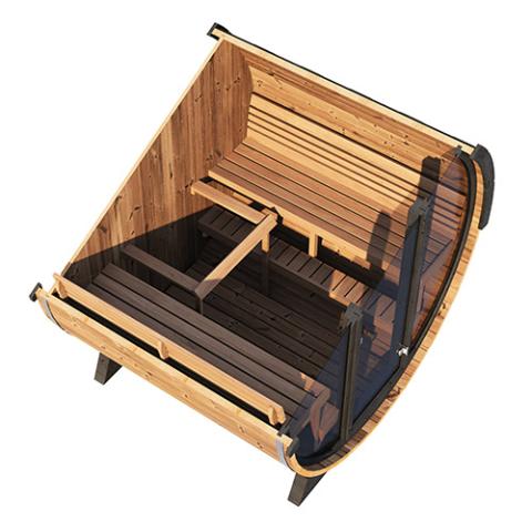 SaunaLife Model EE8G Sauna Barrel Ergo Elegance Series Sauna Barrel 79"L x 91"D Glass Front, 6-Person