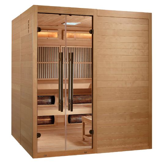Golden Designs 2025 Toledo GDI-8360-01 6 Person Hybrid Sauna (Indoor). Full Spectrum and Harvia Traditional Stove