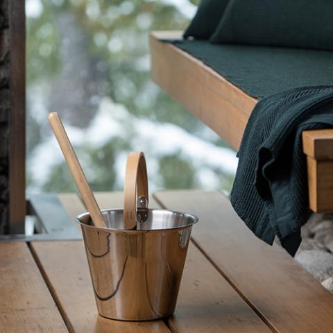 Rento Harri Koskinen Sauna Ladle, Stainless Steel w/ Birch Wood Handle