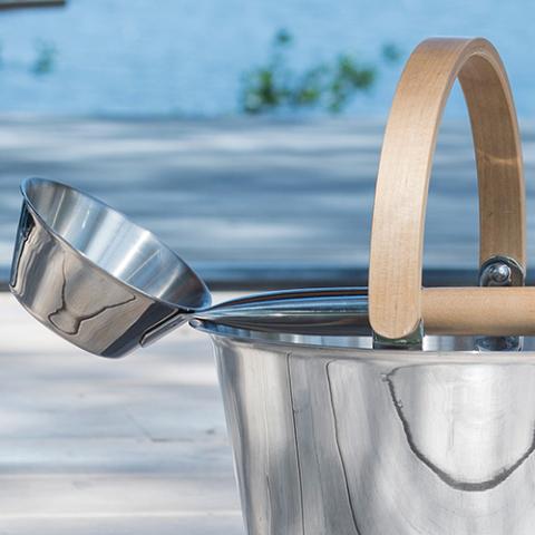 Rento Harri Koskinen Sauna Ladle, Stainless Steel w/ Birch Wood Handle