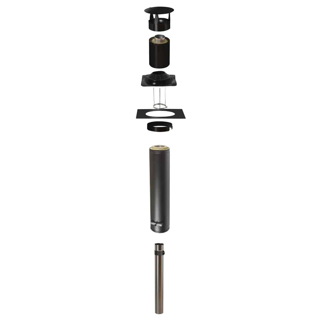 Narvi Flue 15 Chimney Flue, Straight Rubber Flange, Black 255/120x1500