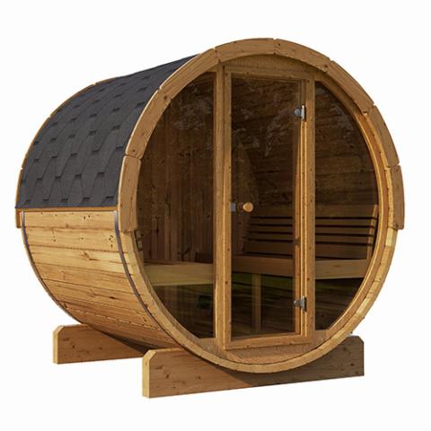 SaunaLife Model E7G Sauna Barrel Glass Front ERGO Series Sauna Barrel 71"x81" Glass Front