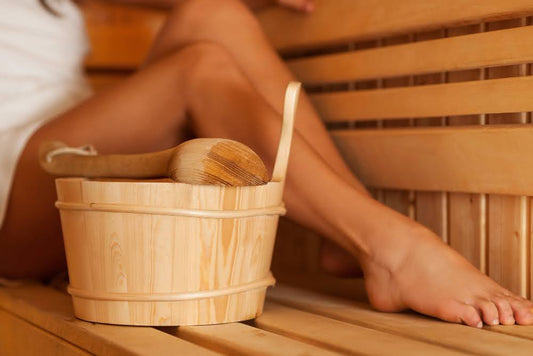 Barrel sauna assembly.