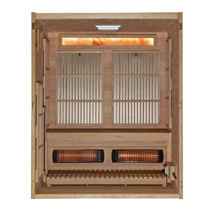 Golden Designs 2025 Soria GDI-8330-01 3 Per Hybrid Sauna (Indoor). Full Spectrum and Harvia Traditional Stove