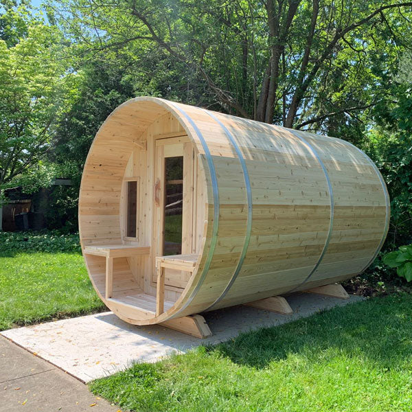 Dundalk Leisurecraft CT Tranquility Barrel Sauna with Porch that seats 6-8 people - CTC2345E