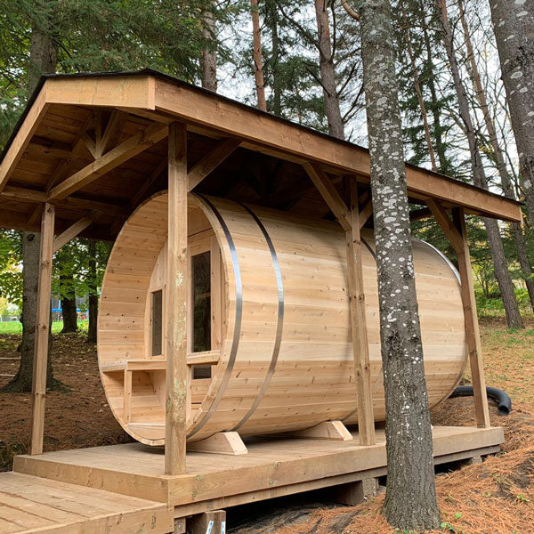Dundalk Leisurecraft CT Tranquility Barrel Sauna with Porch that seats 6-8 people - CTC2345E