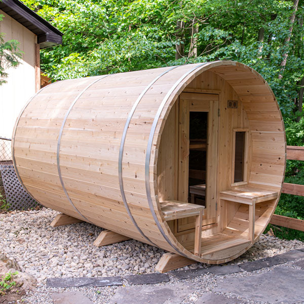 Dundalk Leisurecraft CT Tranquility Barrel Sauna with Porch that seats 6-8 people - CTC2345E
