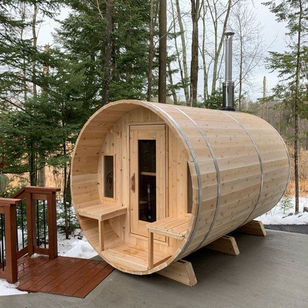 Dundalk Leisurecraft CT Tranquility Barrel Sauna with Porch that seats 6-8 people - CTC2345E