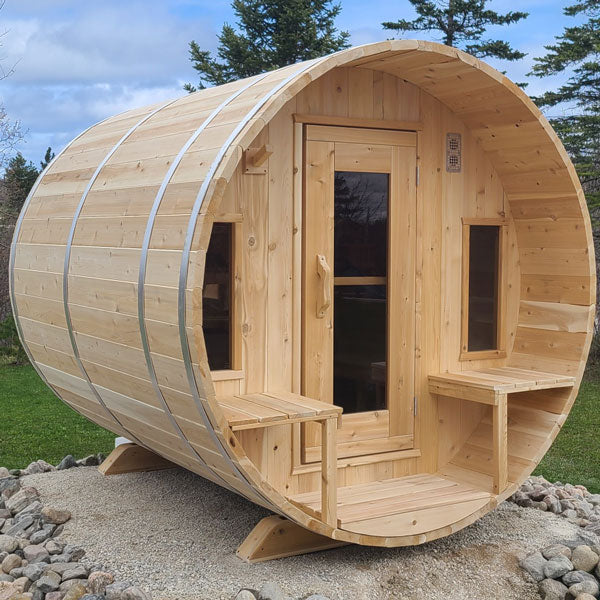 Dundalk Leisurecraft CT Tranquility Barrel Sauna with Porch that seats 6-8 people - CTC2345E