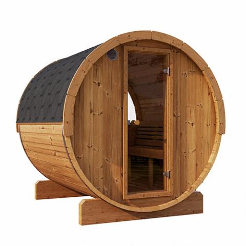 SaunaLife Model E7W Sauna Barrel-Window ERGO Series Sauna Barrel, 71"L x 81"D, Rear Window, 4-Person