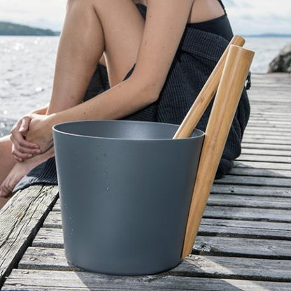 Rento Straight Handle Sauna Bucket, Aluminum w/ Thermo Bamboo 5 Liter